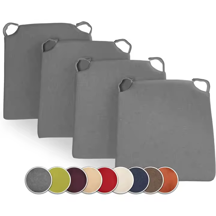 Juego de 4 cojines para silla en forma de trapecio Cómodo asiento con tira de velcro Interior exterior Dimensiones: 42 (trasero) 35 (detrás) x 40 x 5 cm Gris - 1