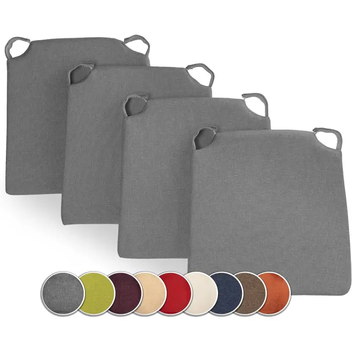 Juego de 4 cojines para silla en forma de trapecio Cómodo asiento con tira de velcro Interior exterior Dimensiones: 42 (trasero) 35 (detrás) x 40 x 5 cm Gris - 1