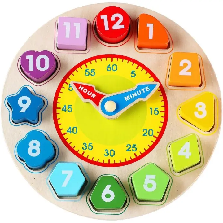 Reloj para niños, ayuda didáctica Montessori para el aprendizaje, reloj despertador digital de madera, juguetes educativos, reloj de clasificación de formas y colores, enseñanza - 1