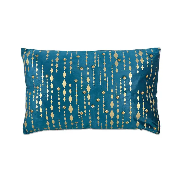 Cojín Elegante Azul Terciopelo con Cristales Dorados 53*33cm - 1