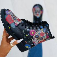 SP Nuevas Botas de trabajo con impresión 3D de tendencia de Calaveras con personalidad de otoño E Invierno, BOTAS Martin, BOTAS Cortas de mujer de talla Grande. - details 1