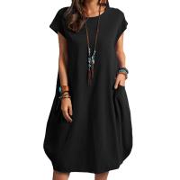 Vestido De Mujer Casual De Algodón Y Lino Para Primavera Y Verano Con Bolsillos Estilo Europeo Y Estadounidense Longitud De Rodilla - details 5