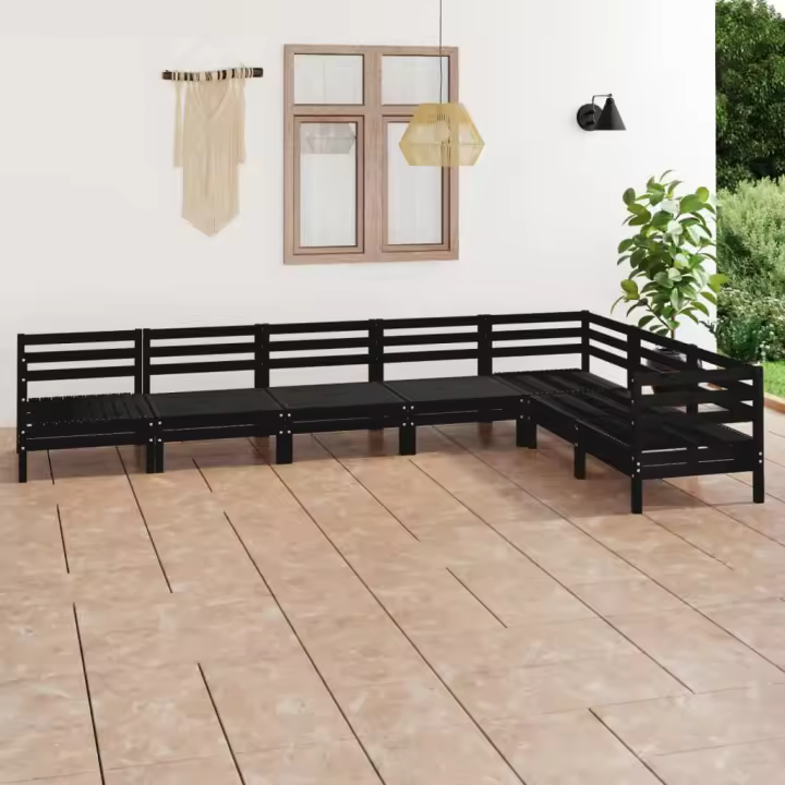 vidaXL Juego de muebles de jardín 7 pzas madera maciza de pino negro - 1