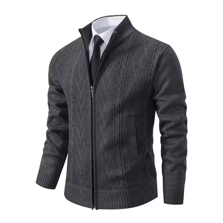 Chaqueta De Cashmere Para Hombre 2024 Suéter Tejido Caliente Y Casual De Otoño E Invierno Estilo Zipper Trenzado - 1