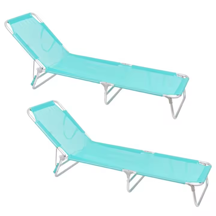 Pack 2 tumbonas playa reclinables de 3 posiciones convertible en cama verde aguamarina de aluminio Lola Home - 1