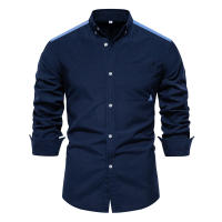 Camisa Oxford de talla europea para hombre, tops informales de manga larga con bloques de color de alta gama, primavera 2024 - details 3