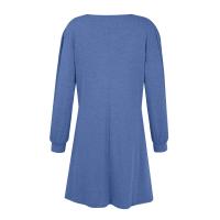 Vestido Casual De Mujer Verano 2024 Cuello Redondo Manga Larga Botones Color Sólido A-Line Largo Hasta La Rodilla Polyester - details 42