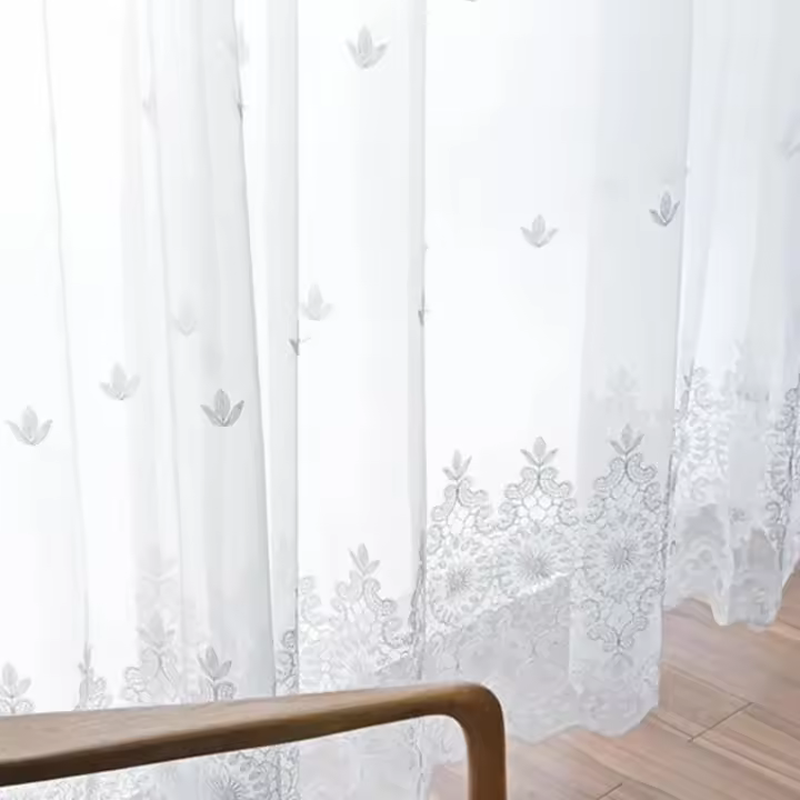 Cortina De Tela De Espejo Europea Elegante Y Lujo Para Sala De Estar Comedor Dormitorio Con Bordado Y Gauze Translúcida - 1