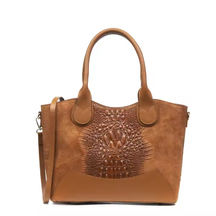 Firenze Artegiani. Adelfia Bolso tote Mujer. Piel auténtica Gamuza Grabado Cocodrilo Ruga. Made in Italy. Vera Pelle Italiana. - 1