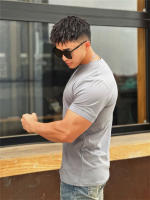 Camiseta Hombre Verano 2023 Cuello V Manga Corta Algodón Fitness Ropa Deportiva Casual Slim Fit Teeshirt Transpirable Secado Rápido - details 10
