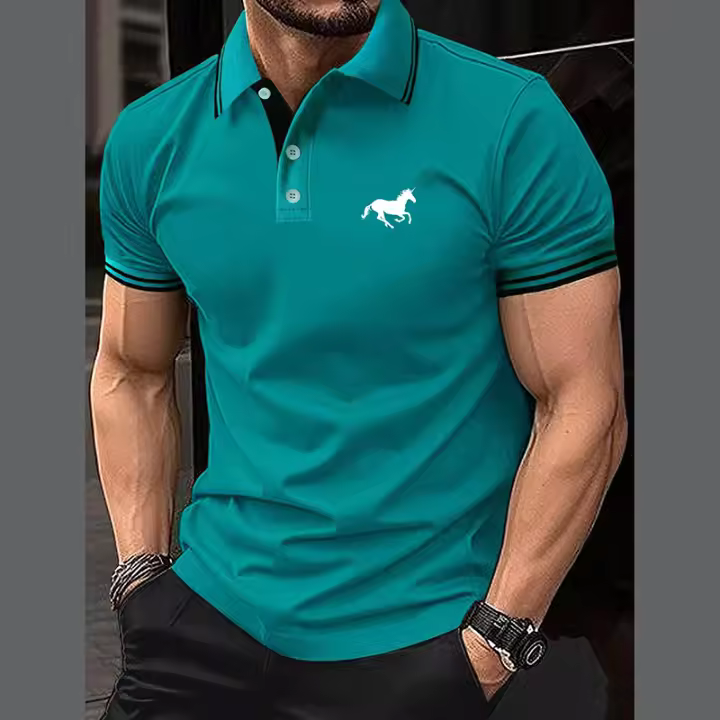 Camisa Polo De Hombre 100% Poliéster Secado Rápido Manga Corta Estilo Slim Fit Color Sólido Con Logo Moda Verano - 1