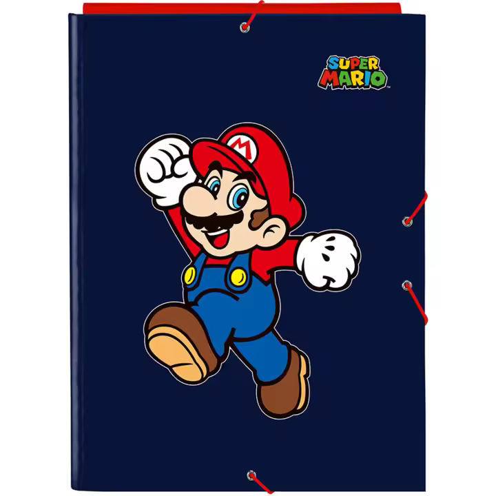 SAFTA  CARPETA FOLIO 3 SOLAPAS SUPER MARIO "WORLD" - Carpeta Anillas Licencia Oficial - Diseño Exclusivo - Ideal para Uso Diario - Material Duradero - Compatible con Hojas A4 - 1