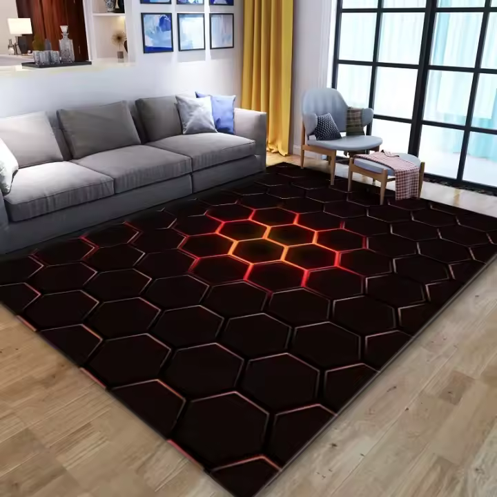 Carpetas De Piso Antideslizantes De 3D Ilusión Optica Para Sala De Estar Dormitorio Cocina Moderno Estilo Decorativo Poliéster 100% - 1