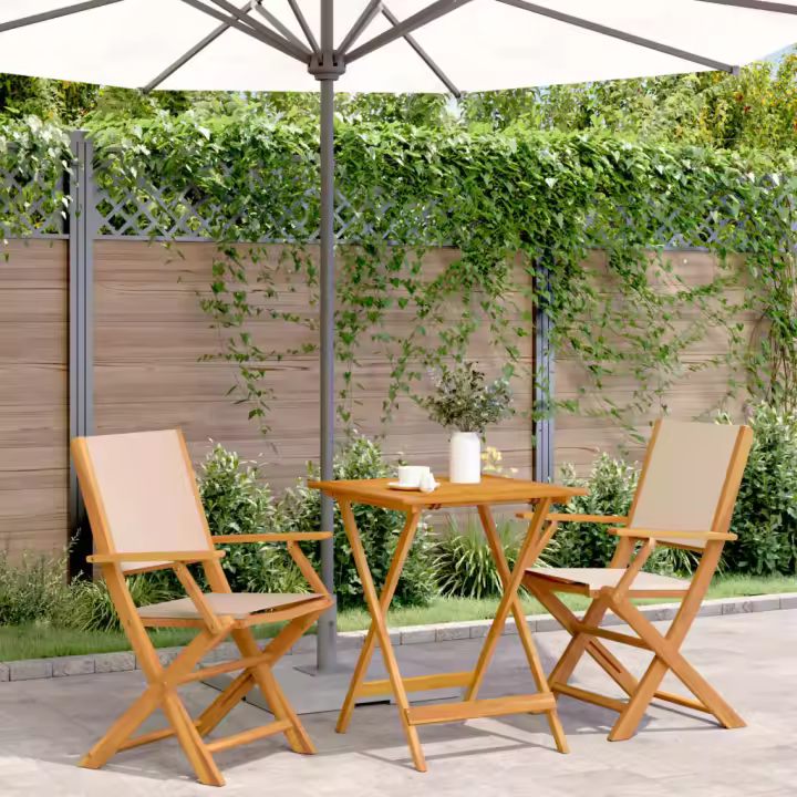 vidaXL Juego de bistro de 3 piezas tela y madera maciza bej - 1