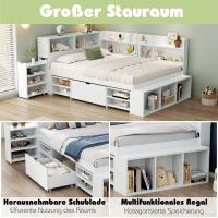 Cama Infantil Individual 90x200 cm Multifunción en Blanco - Con Cajones, Estantería y Armaro Integrados, Gran Capacidad de Almacenamiento, Estructura en Madera de Pino y Somier Robust-Sin Colchón Incluido - details 1