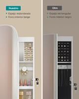Espejo joyero de pared con luz led y cerradura, organizador con varios compartimentos para pendientes y collares, color blanco, habitación, dormitorio - details 4