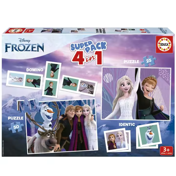 Superpack 4 en 1 Frozen (domino, puzzle 25, puzzle 50 e identiti) (Educa 19737) - 1