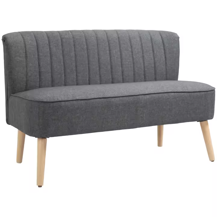 HOMCOM Sofá 2 Plazas de Tela, Sofá Tapizado, Sofá Doble, Mueble para Sentarse, Sofá Salón, Espuma de Madera, Gris Claro, 117 x 56,5 x 77 cm - 1