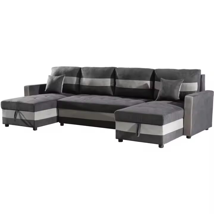 Sofá convertible panorámico "Antoine" con compartimentos portaobjetos - 5 plazas - Gris oscuro/ Gris claro - 1