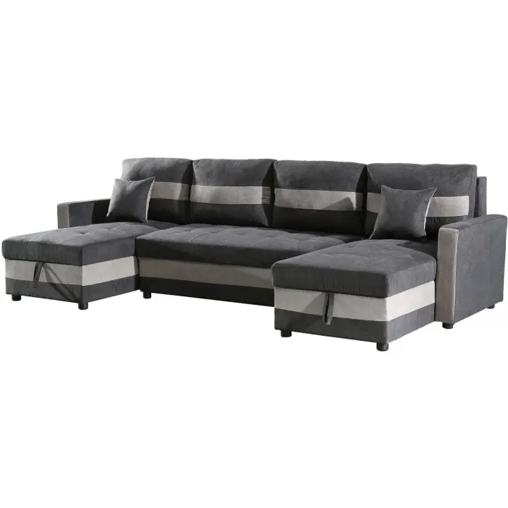 Sofá convertible panorámico "Antoine" con compartimentos portaobjetos - 5 plazas - Gris oscuro/ Gris claro - 1