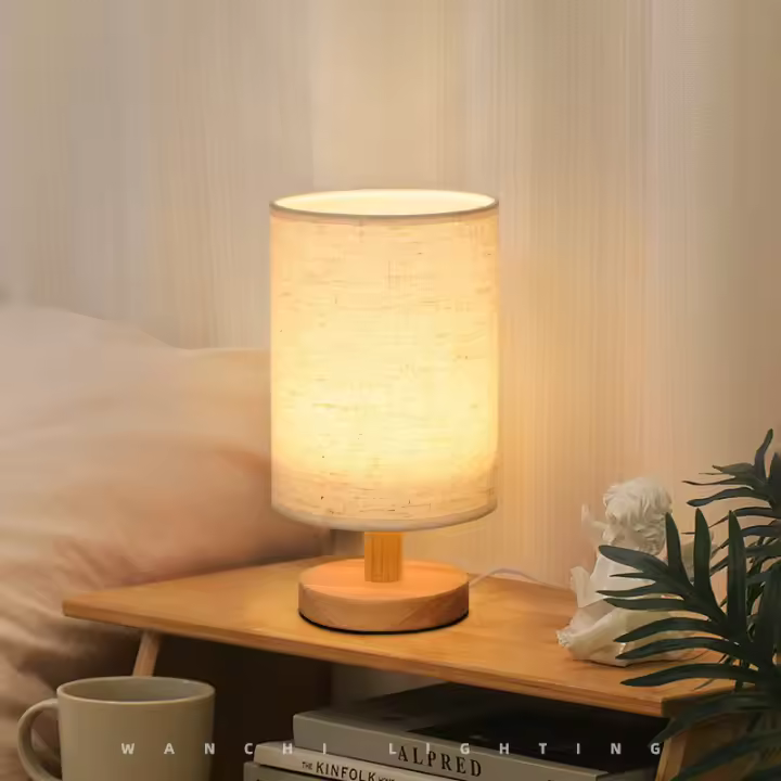 Lámpara de mesa de tela de madera maciza con diseño floral retro - 1