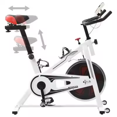 Bicicleta estática con sensores de pulso blanca y roja - 1