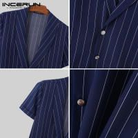 Camisa De Verano Para Hombre INCERUN Moda Corta Cuello V Casual Striped Top Para Calle Ropa Unisex Botones Talla S-5XL - details 9