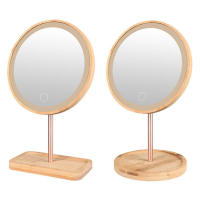 Espejo De Maquillaje LED De Madera Con Pantalla Táctil Y Tres Modos Desmontable Recargable Por USB Para Cosméticos - details 4