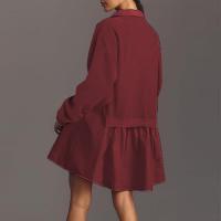 Vestido Mini De Estilo Perezoso Y Cómodo Con Botones Manga Larga Cuello En V Patchwork Casual Para Mujer Vestido Largo - details 25
