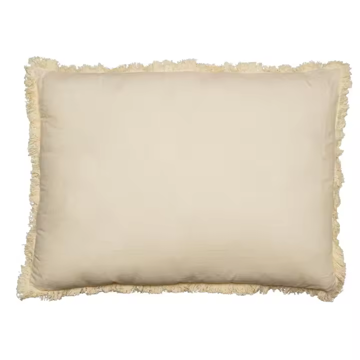 Cojin decorativo color off white de lino con flecos y cierre invisible 70 x 50 cm de la marca Origen - 1