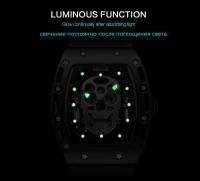 Reloj De Cuarzo Para Hombre Con Correa De Silicona Negra Luminosa Y Dial Rectangular De Armadura Calavera Estrellada BGL1612G-2 - details 3