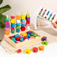 Juguetes de Madera Montessori 2 en 1 para niños de 2, 3, 4 y 5 años, rompecabezas de Madera con cuentas, juguetes apilables, rompecabezas de Madera, juego educativo acualizado - details 1