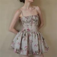 Vestido Mini Estampado De Rosas Slim Fit Para Mujer PB&ZA 2024 Primavera Estilo Fashionable Y Elegante Con Tirantes Y Cuello En V - details 4