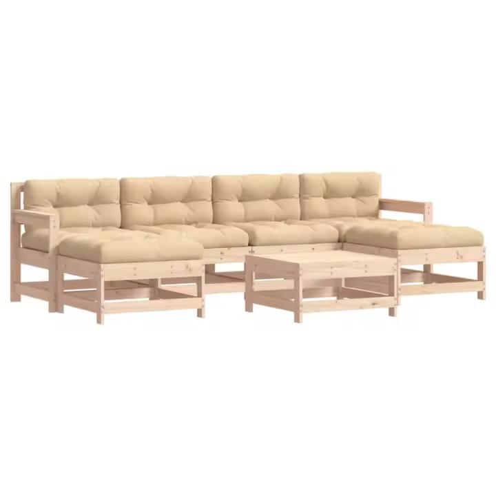 vidaXL Juego de muebles de jardín 7 piezas y cojines madera maciza - 1