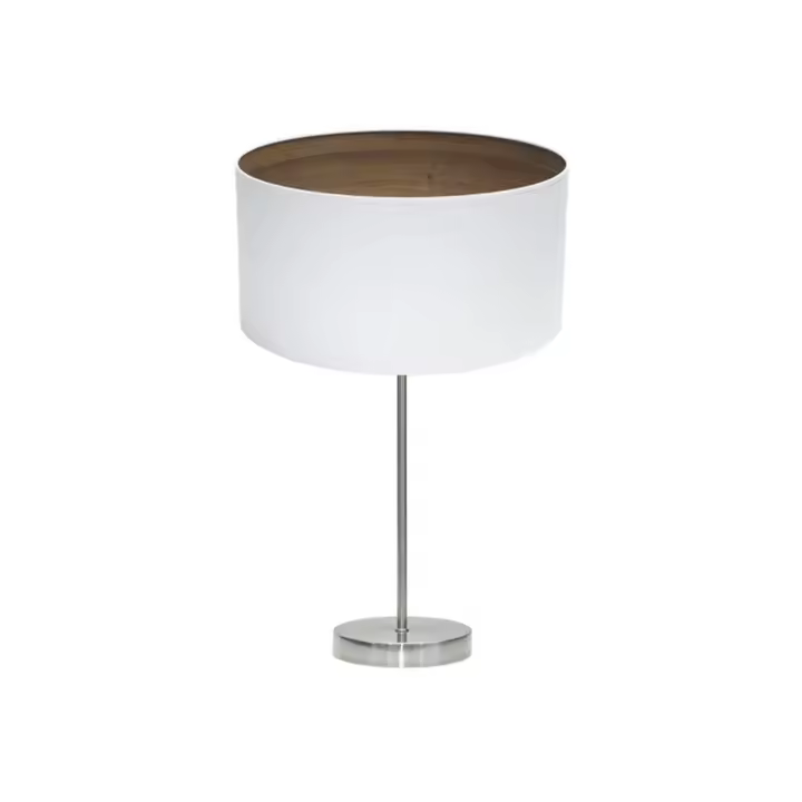FABRILAMP Lámpara de Mesa Tatiana 1xe27 Niquel/blanco-madera Oscura 63x30x30 Cm - Diseño Elegante - 1