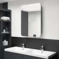 vidaXL Armario de baño con espejo y LED 60x11x80 cm en color blanco y roble/Negro/Gris brillo y más | almacenamiento funcional diseño moderno para baño dormitorio sala - details 1