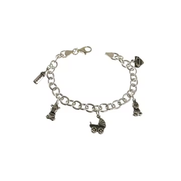 Pulsera plata Ley 925m charms 19cm. colgando para mamá cierre mosquetón mujer - 1