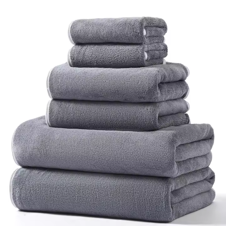 Juego de toallas 2 Baño + 2 Hand + 2Bide, 100% Algodón 300gsm. Resistente al desgas, y absorbente. Perfecto para baño, Hogar, hotel, piscina, toalla de Playa. 6 piezas en tres colores - 1