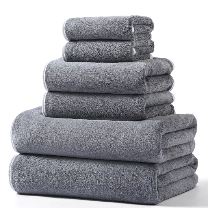 Juego de toallas 2 Baño + 2 Hand + 2Bide, 100% Algodón 300gsm. Resistente al desgas, y absorbente. Perfecto para baño, Hogar, hotel, piscina, toalla de Playa. 6 piezas en tres colores - 1