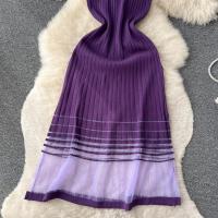 Vestido Midi Bodycon A-Line De Mujer Sin Mangas Patchwork Tejido Long Sundress Malla Elástica Estilo Callejero Verano 2024 - details 18