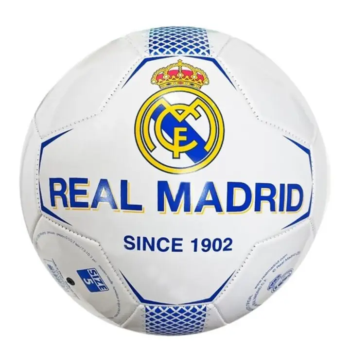 Real Madrid Balón de Fútbol con Escudo Talla 5, Circunferencia 68-69cm, Color Azul y Blanco, Balón para Niños y Adultos, Regalo Cumpleaños, Se envía 1 Balón Desinflado - 1