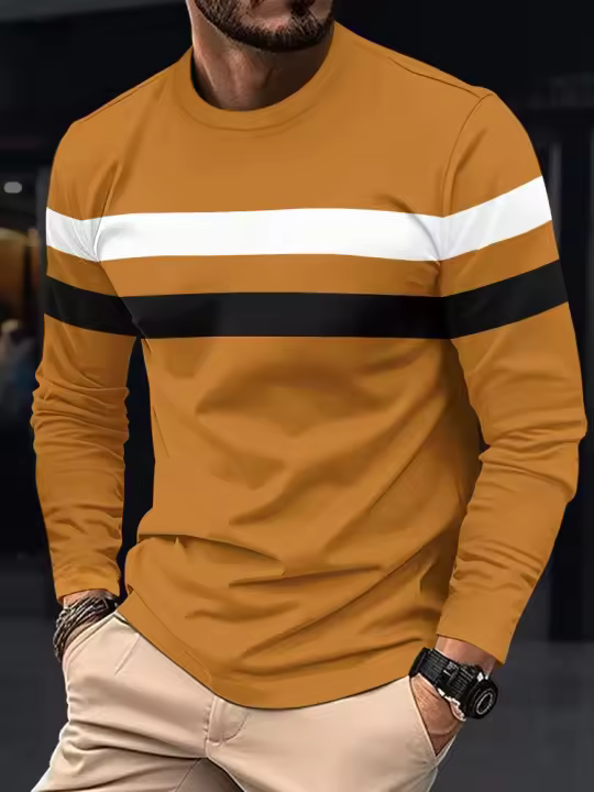 Camiseta De Manga Larga Para Hombre Casual Primavera Otoño Invierno Estilo round Collar Poliéster Ligero Transpirable - 1