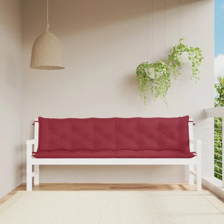 vidaXL Cojines de banco de jardín 2 uds rojo tinto 200x50x7 cm - 1