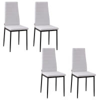 HOMCOM Pack de 4 Sillas de Comedor Modernas, Sillas de Cocina Tapizadas en Lino Sintético con Respaldo Alto y Patas de Metal, para Salón, Blanco - details 0