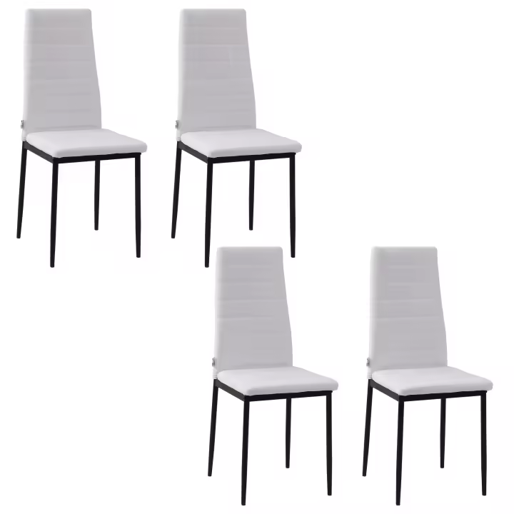 HOMCOM Pack de 4 Sillas de Comedor Modernas, Sillas de Cocina Tapizadas en Lino Sintético con Respaldo Alto y Patas de Metal, para Salón, Blanco - 1