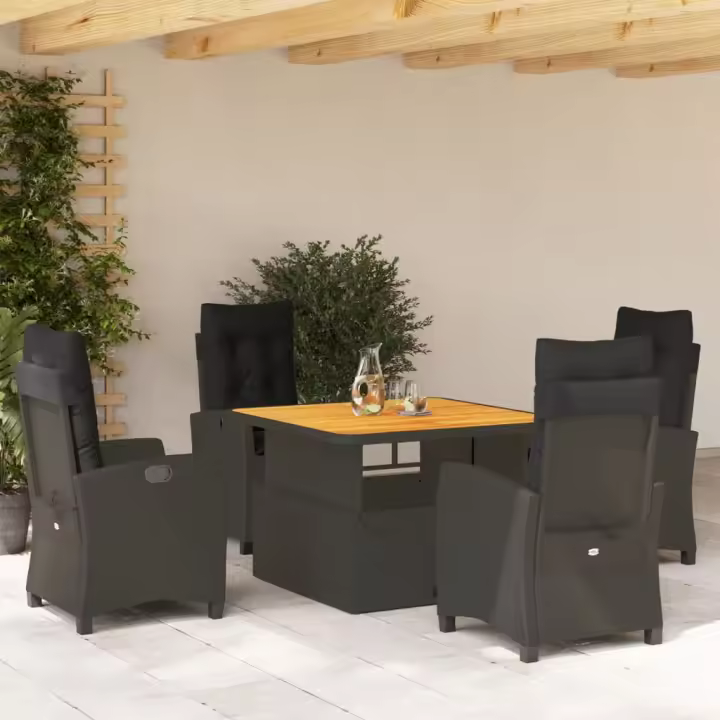 vidaXL Set de muebles jardín 5 pzas con cojines ratán sintético negro - 1