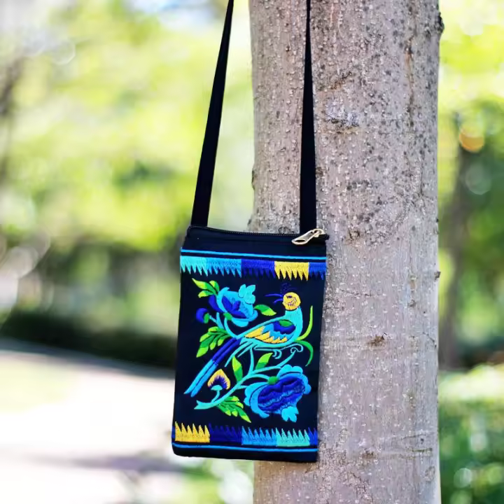 Bolso Bandolera De Estilo Étnico Vintage Para Mujer Con Bordado Pequeño Monedero Y Bolsillo Para Teléfono Móvil De 6.1 Pulgadas - 1