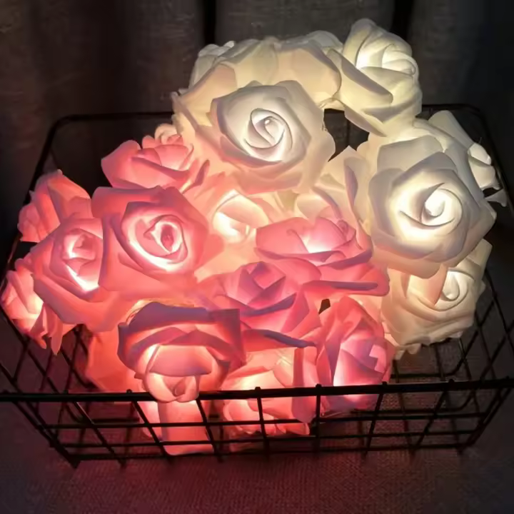 Luces De Flecos De Rosa Con 10/20LED Para Bodas Cumpleaños Fiesta Decoraciones Interiores Y Exteriores Operadas Por Batería - 1