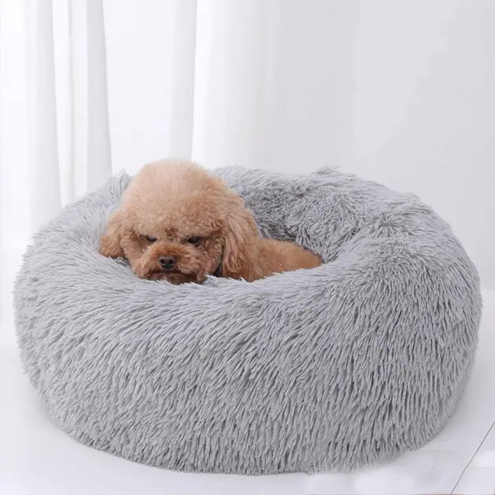SOMY Estera, cojín y colchón para perros, caseta para mascotas, caseta redonda de felpa para mantener el calor en invierno - ∅80CM gris claro, adecuada para perros medianos o gatos grandes Estera, cojín y colchón para perros - 1