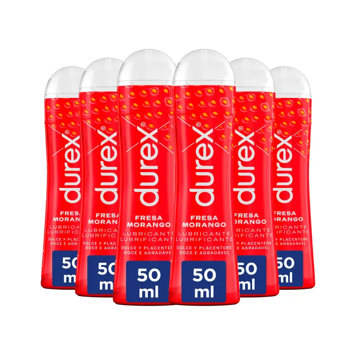 Durex - Lote Set 6x Lubricantes Sabor Fresa 50ml, Dulce y Placentero, Sexo Seguro - 1